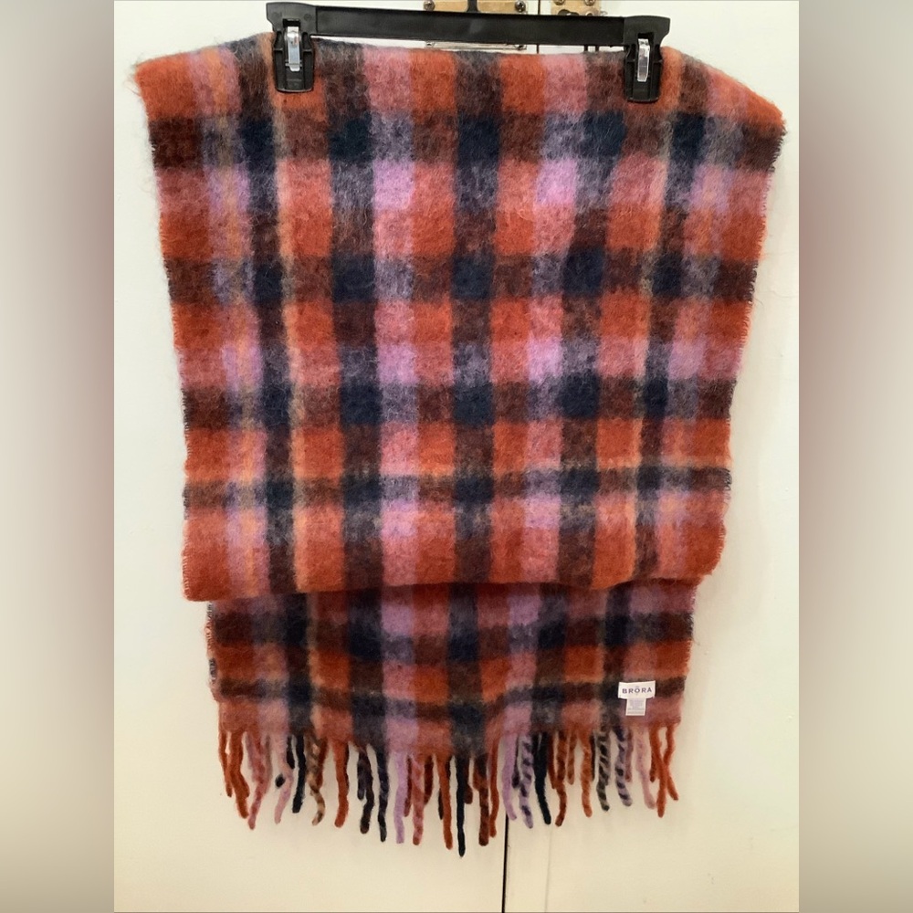 Brora Tartan Mohair /Alpaca Blend Red-Black Plaid XL Scarf Shawl 21” X 88”